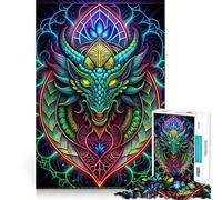 Puzzle da 1000 pezzi con drago in vetro colorato al neon per adulti, gioco di logica e relax, taglio preciso, regalo prezioso 38x52cm