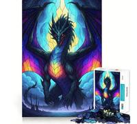 Puzzle da 1000 pezzi con drago in vetro colorato e ali colorate per ragazzi, gioco di logica puro, tranquillo, pulito e decorativo da parete 38x52cm