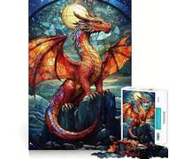 Puzzle da 1000 pezzi con drago in vetro colorato per ragazzi, gioco di logica e abilità, antistress, taglio preciso, regalo perfetto 38x26cm