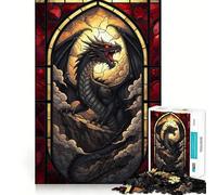 Puzzle da 1000 pezzi con drago in vetro colorato per ragazzi, gioco intelligente e rilassante, assemblaggio di motivi, lista dei desideri di Babbo Natale 38x52cm