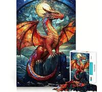 Puzzle da 1000 pezzi con drago in vetro colorato per ragazzi, stimola la memoria, rilassa e migliora la concentrazione Bordo preciso 50x75cm