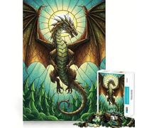 Puzzle da 1000 pezzi con drago in vetro colorato sulla foresta per ragazzi, ideale per migliorare la memoria, per il tempo libero a casa, con bordi precisi 38x52cm