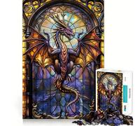 Puzzle da 1000 pezzi con drago in vetro e chiesa viola per adulti, gioco intelligente da assemblare insieme, regalo stagionale (50x75cm)