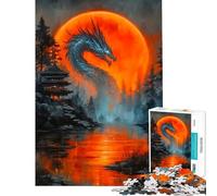 Puzzle da 1000 pezzi con drago luna e paesaggio con pagoda Difficile e stimolante migliora la memoria decorazione per la casa giocattolo per ragazzi dai 14 anni in su (38x26cm)