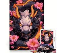 Puzzle da 1000 pezzi con drago nero e fiori di ciliegio per adulti, ideale per l'allenamento mentale, una fuga rilassante, con taglio uniforme, perfetto come regalo per le vacanze (50x75cm)