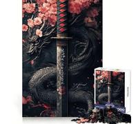 Puzzle da 1000 pezzi con drago nero e katana per adolescenti, stimolante per la mente, per un relax consapevole, con bordi lisci, elegante regalo di Natale (38x52cm)