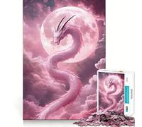 Puzzle da 1000 pezzi con drago rosa, luna e nuvole per adulti, gioco cognitivo, divertente da assemblare e da collezione (38x26cm)