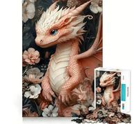 Puzzle da 1000 pezzi con drago rosa tra i fiori, ideale per ragazzi, un gioco di logica solido, divertente e rilassante, con taglio di precisione (38x52cm)