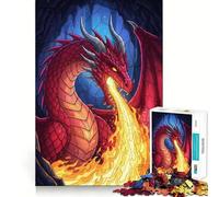 Puzzle da 1000 pezzi con drago rosso che sputa fuoco nella caverna, ideale per adolescenti Gioco rilassante, evasione dalla realtà, bordi precisi, (50x75cm)