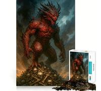 Puzzle da 1000 pezzi con drago rosso in cima a un mucchio di teschi ideale per stimolare l'intelletto degli adulti per un relax e una calma rigenerante Taglio preciso come regalo di Babbo Natale