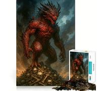 Puzzle da 1000 pezzi con drago rosso in cima a un mucchio di teschi per adulti, gioco intelligente e rilassante, con un motivo divertente da assemblare, un regalo prezioso (38x26cm)