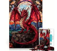 Puzzle da 1000 pezzi con drago rosso in vetro colorato per adulti, gioco di puzzle per esercitare la mente, giocattolo per la famiglia, taglio di precisione, regalo creativo (38x52cm)