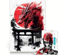 Puzzle da 1000 pezzi con drago rosso sopra il cancello Torii per adolescenti, ideale per il relax e il recupero di immagini nitide (38x26cm)