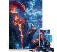 Puzzle da 1000 pezzi con drago rosso su paesaggio urbano in fiamme, ideale per adolescenti, per rafforzare la memoria e il legame familiare Bordo preciso Regalo premuroso (38x52cm)
