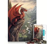 Puzzle da 1000 pezzi con drago rosso sulla cima di una montagna per adulti, gioco intelligente e rilassante, con un motivo divertente da assemblare, un regalo prezioso (50x75cm)
