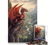 Puzzle da 1000 pezzi con drago rosso sulla cima di una montagna per adulti, gioco intelligente e rilassante, con un motivo divertente da assemblare, un regalo prezioso (50x75cm)