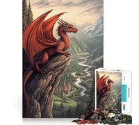 Puzzle da 1000 pezzi con drago rosso sulla cima di una montagna per adulti, ideale per stimolare la memoria, giocare in gruppo, creare un disegno e creare una sorpresa natalizia (38x52cm)