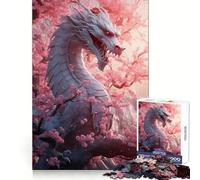 Puzzle da 1000 pezzi con drago Sakura bianco per adolescenti, stimolante per la mente, per una fuga consapevole, con bordi definiti, regalo stagionale (38x26cm)