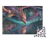 Puzzle da 1000 pezzi con drago stilizzato e paesaggio fantasy, drago riflesso nell'acqua, per adulti, gioco educativo, bellissima decorazione, ideale per compleanni, 38x26 cm.
