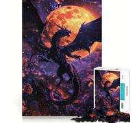 Puzzle da 1000 pezzi con drago viola e luna piena per adulti, gioco stimolante per la mente, per interni, con taglio preciso, opera d'arte (38x26cm)