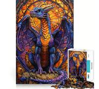 Puzzle da 1000 pezzi con drago viola e vetrata artistica, ideale per adulti, stimola la logica e favorisce il tempo di condivisione 38x26cm