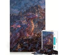 Puzzle da 1000 pezzi con drago viola sulla cima di una montagna, ideale per adulti, un gioco stimolante per la mente e antistress (38x52cm) Decorazione murale con ritagli trasparenti