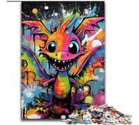 Puzzle da 1000 pezzi con drago volante dipinto a graffiti, idea regalo per le feste, opera d'arte umoristica, opera d'arte dettagliata (dimensioni 26x38cm)