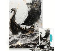 Puzzle da 1000 pezzi con Drakkar,il vichingo nero,gioco di incastro preciso,stimola la logica,ideale per il tempo libero e come regalo di compleanno 38x26cm