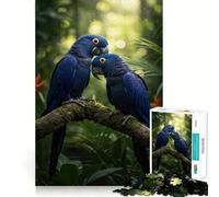 Puzzle da 1000 pezzi con due ara giacinto su un ramo muschioso, incastro perfetto, gioco artistico, sfida mentale, gioco per il tempo libero, divertente regalo di compleanno (38x52cm)