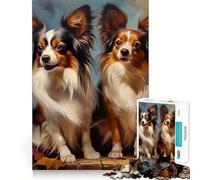 Puzzle da 1000 pezzi con due cani Papillon, ritratto a bordo perfetto, gioco cognitivo divertente, gioco lento, divertente, decorazione artistica natalizia (38x52cm)