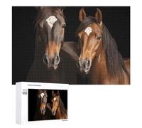 Puzzle da 1000 pezzi con due cavalli in piedi su sfondo nero, puzzle personalizzato in legno per adulti foto puzzle arte da appendere alla parete decorazione per compleanno, matrimonio, San Valentino