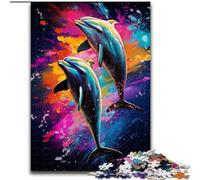Puzzle da 1000 pezzi con due delfini che saltano, in legno, perfetto per decorare la casa o l'ufficio, ideale come regalo di Natale(50x75cm)