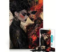 Puzzle da 1000 pezzi con due donne in nero e rosso, taglio netto, logica, gioco di pensiero, relax, regalo di compleanno divertente (38x26cm)