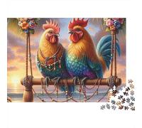 Puzzle da 1000 pezzi con due galli su un'altalena decorata, ideale per giochi educativi per adulti, decorazioni per la casa, sfide di alta difficoltà e regali di compleanno. 52x38 cm/1000 pezzi.
