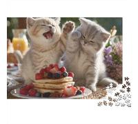 Puzzle da 1000 pezzi con due gattini in lotta con le frittelle, gioco educativo per adulti, bella decorazione, sfida ad alta difficoltà, regalo di compleanno per uomini e donne, 70x50 cm/1000 pezzi
