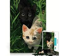 Puzzle da 1000 pezzi con due gattini nell'erba, taglio premium, gioco per lo sviluppo della mente, divertimento e pace, regalo di compleanno (38x26cm)