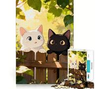 Puzzle da 1000 pezzi con due gattini su una staccionata di legno, taglio preciso, divertente sfida mentale, gioco per il tempo libero, compleanno, attività artistica (50x75cm)