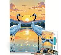 Puzzle da 1000 pezzi con due gru al tramonto, bordo netto, decorazione, risoluzione di problemi, divertimento, facile, regalo di Natale (38x52cm)