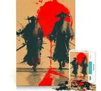 Puzzle da 1000 pezzi con due guerrieri samurai e sole rosso, decorazione con bordi ben definiti, gioco cognitivo, divertente e rilassante, regalo di Natale (50x75cm)