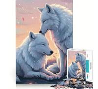 Puzzle da 1000 pezzi con due lupi bianchi in un paesaggio dai colori pastello, bordi sottili, gioco di abilità e relax, regalo di Natale (38x52cm)