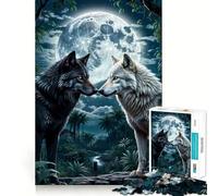 Puzzle da 1000 pezzi con due lupi nella foresta e la luna, perfetto per incastri precisi, gioco di abilità e stimolante per la mente, ideale per il tempo libero, regalo di compleanno (50x75cm)