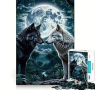 Puzzle da 1000 pezzi con due lupi nella foresta e la luna, taglio premium, gioco per lo sviluppo della mente, divertimento e pace, regalo di compleanno (38x26cm)