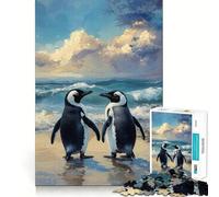 Puzzle da 1000 pezzi con due pinguini sulla spiaggia, disegno preciso, divertente sfida mentale, gioco per il tempo libero, compleanno, arte e divertimento (50x75cm)