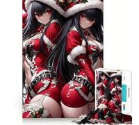 Puzzle da 1000 pezzi con due ragazze di Babbo Natale, ragazza anime Waifu, bordi lisci, gioco divertente e stimolante, ideale per momenti di relax e compleanni (38x26cm)