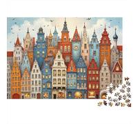 Puzzle da 1000 pezzi con edifici storici europei, colorati edifici di città europee, per adulti, gioco educativo, bella decorazione, sfida di alta difficoltà, regalo di compleanno, 70x50 cm