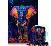 Puzzle da 1000 pezzi con elefante al neon per adulti, gioco per esercizi mentali, divertente e rilassante, da assemblare, regalo premuroso (50x75cm)