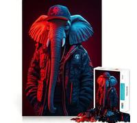 Puzzle da 1000 pezzi con elefante cyberpunk al neon, ideale per adulti, regalo, gioco di logica, attività per momenti di condivisione, design curato, sorpresa di compleanno (50x75cm)