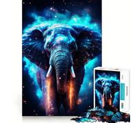 Puzzle da 1000 pezzi con elefante e nebulose ciano neon per adolescenti, gioco stimolante per il pensiero creativo, facile e rilassante, taglio preciso, (38x26cm)