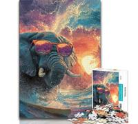 Puzzle da 1000 pezzi con elefanti che fanno surf, regalo per adulti, per ammazzare il tempo durante le vacanze Ogni pezzo è unico Gioco divertente e stimolante per tutta la famiglia (50x75cm)