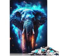 Puzzle da 1000 pezzi con elefanti e nebulose color ciano al neon, puzzle di difficoltà, gioco educativo, giocattolo, decorazione per la famiglia, 1000 pezzi (38x26 cm)